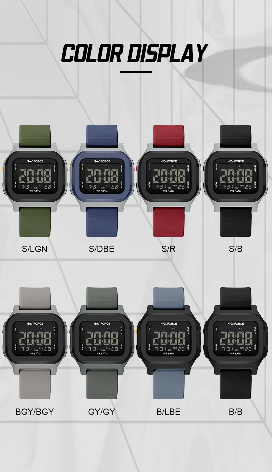 Men's Sport Wristwatch LCD Display 50m Waterproof Alarm Stopwatch Backlight Unique Square Case