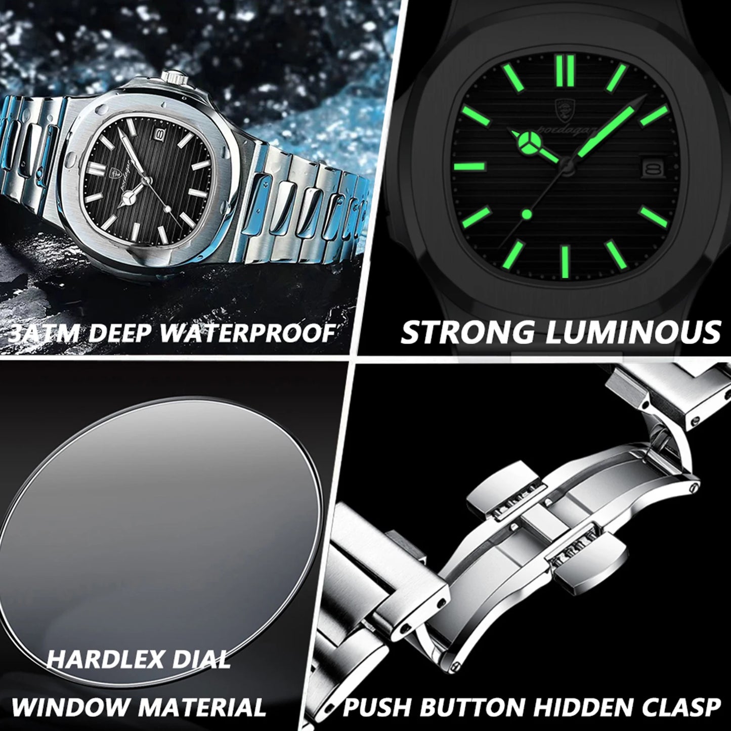 POEDAGAR Luxury Square Quartz Men's Watch - Waterproof Stainless Steel Dress Timepiece