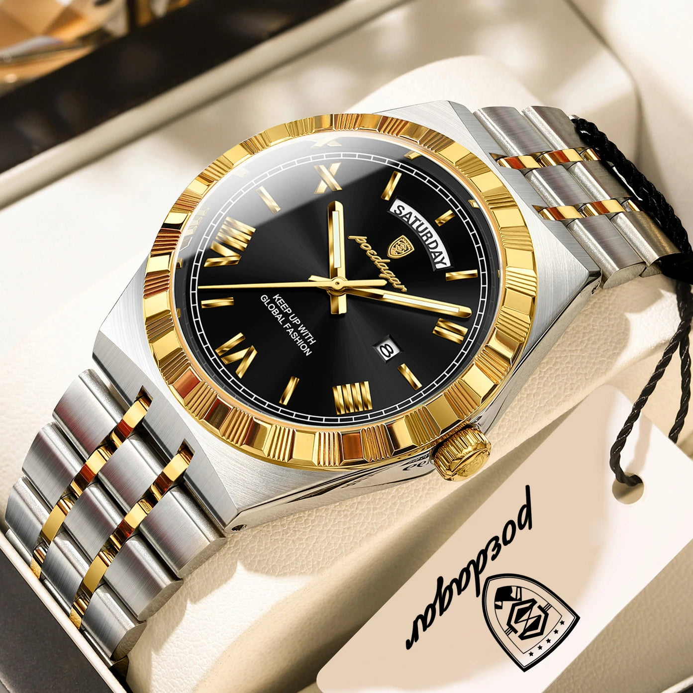 Classic Men's Day-Date Stainless Steel Quartz Watch