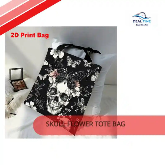 Skull Flower Tote Bag by@Outfy