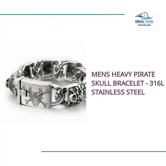 Mens Heavy Pirate Skull Bracelet - 316L Stainless Steel by@Outfy