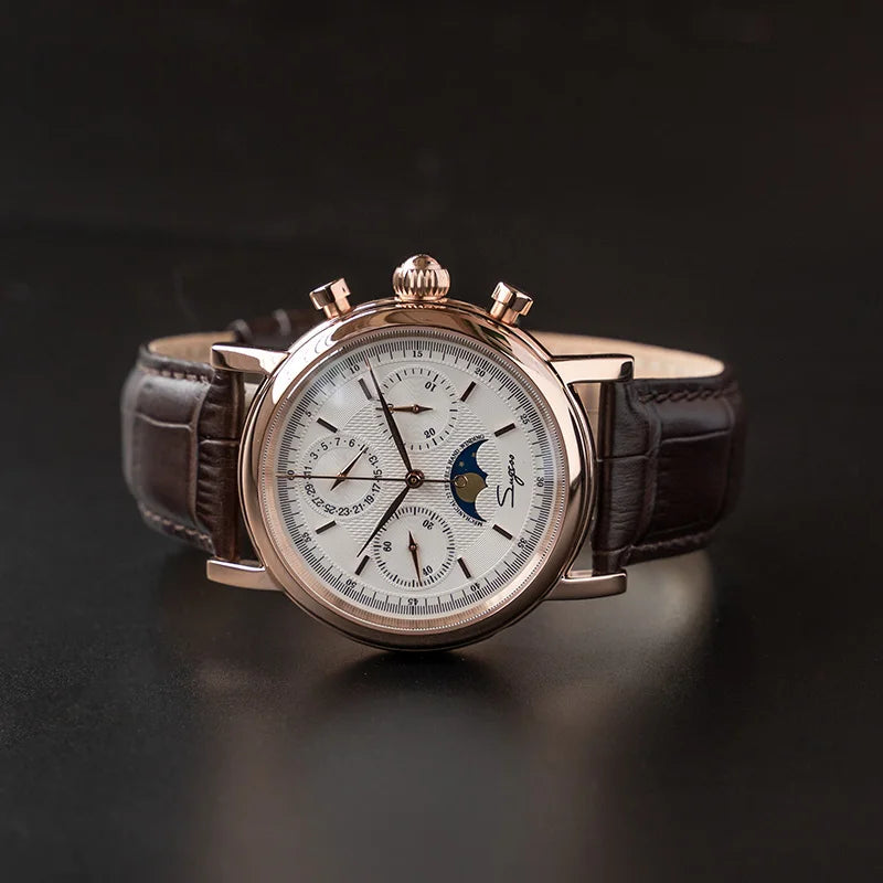 Sugess MoonPhase Master – Mechanical Chronograph with Genuine Moon Phase, Seagull ST1908 Movement & Sapphire Crystal