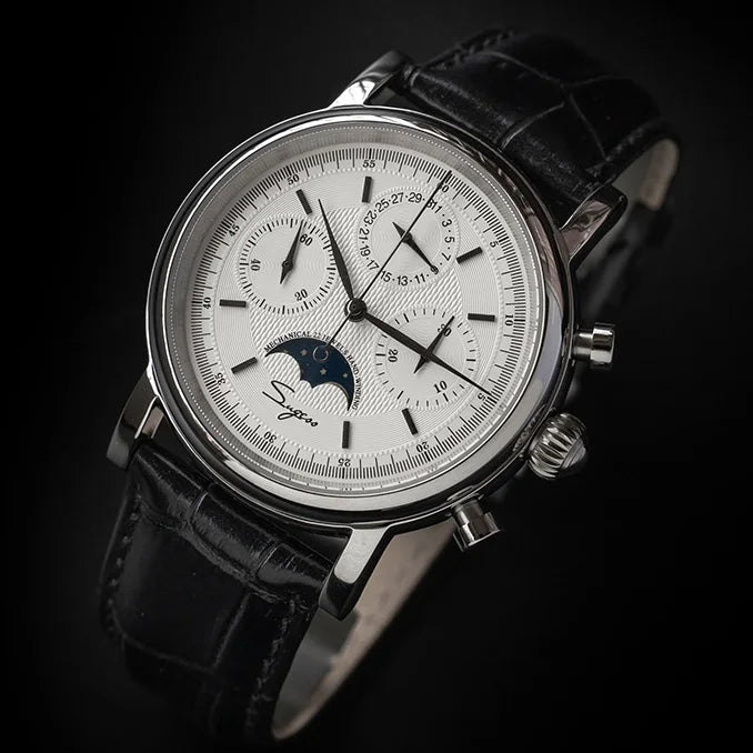 Sugess MoonPhase Master – Mechanical Chronograph with Genuine Moon Phase, Seagull ST1908 Movement & Sapphire Crystal