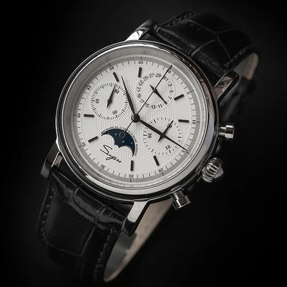Sugess MoonPhase Master – Mechanical Chronograph with Genuine Moon Phase, Seagull ST1908 Movement & Sapphire Crystal