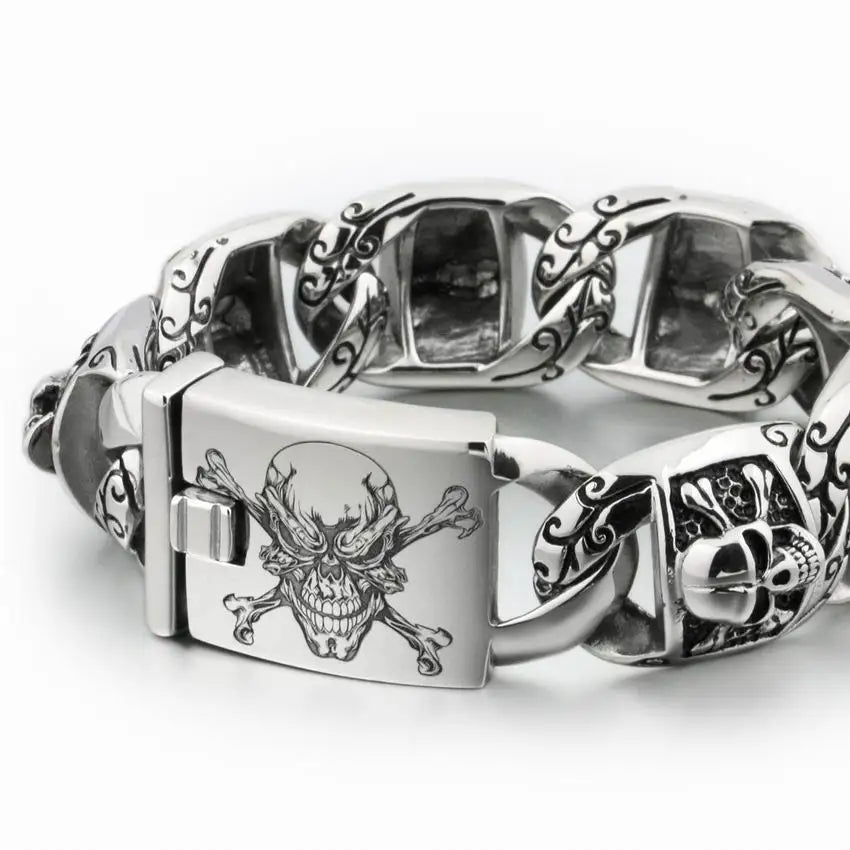 Mens Heavy Pirate Skull Bracelet - 316L Stainless Steel