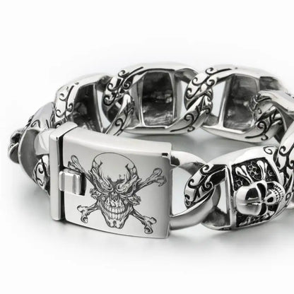 Mens Heavy Pirate Skull Bracelet - 316L Stainless Steel