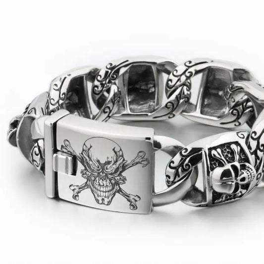 Mens Heavy Pirate Skull Bracelet - 316L Stainless Steel