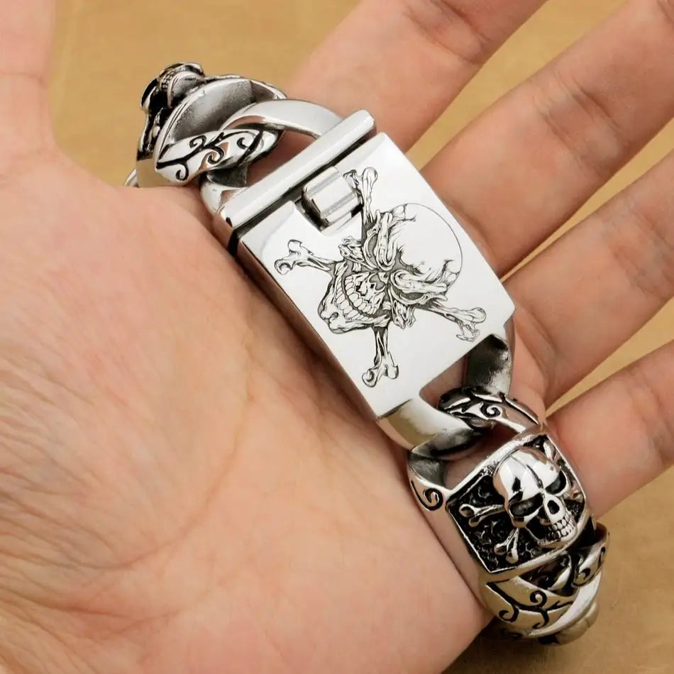 Mens Heavy Pirate Skull Bracelet - 316L Stainless Steel