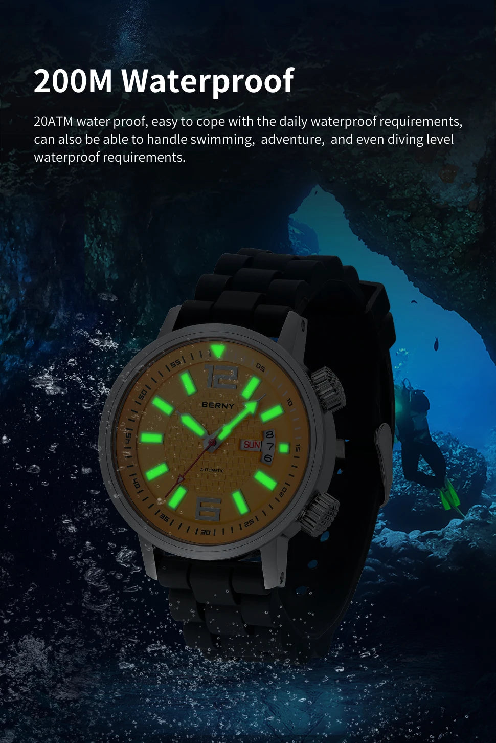 BERNY 20ATM Professional Diver Automatic – Miyota 8205 (Model AM7081M)