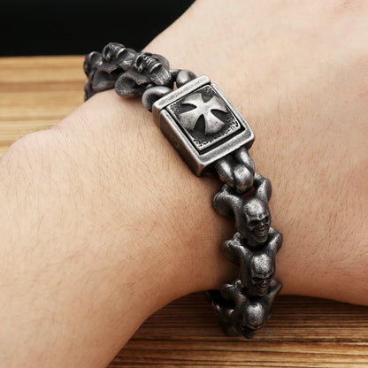 Heavy Cross Skull Bracelet for Men - 316L Stainless Steel