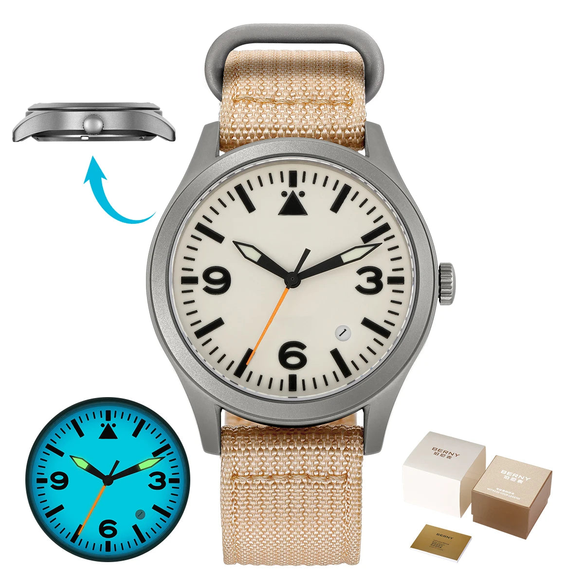 BERNY Titanium Automatic Field Watch – Mechanical Military Wristwatch with Sapphire Crystal