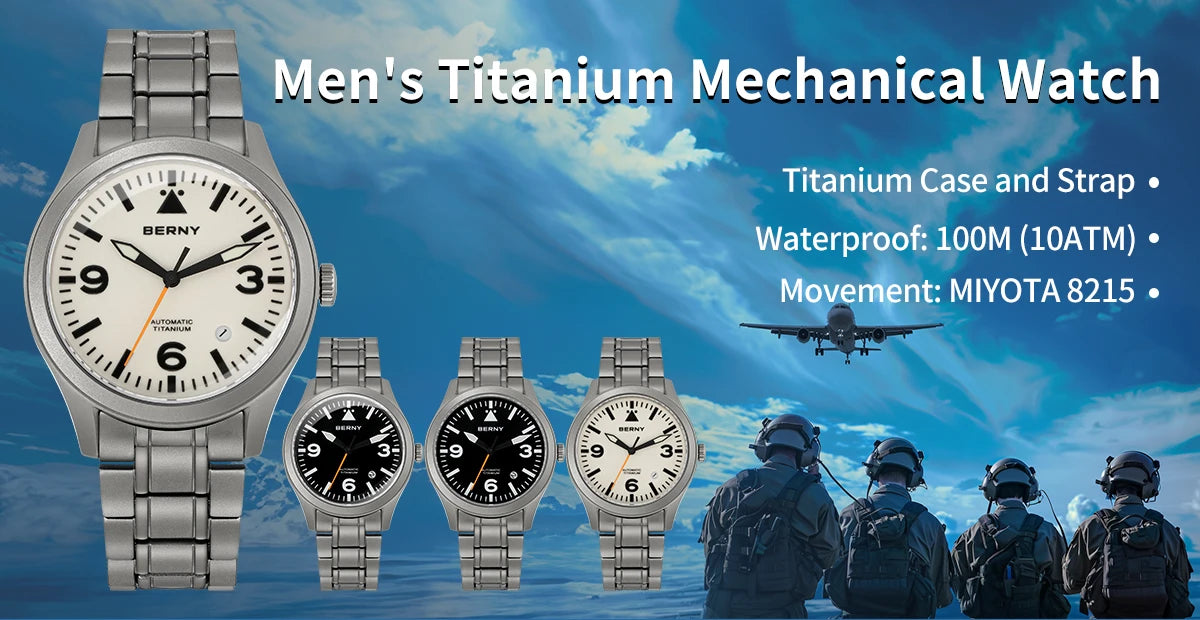 BERNY Titanium Automatic Field Watch – Mechanical Military Wristwatch with Sapphire Crystal