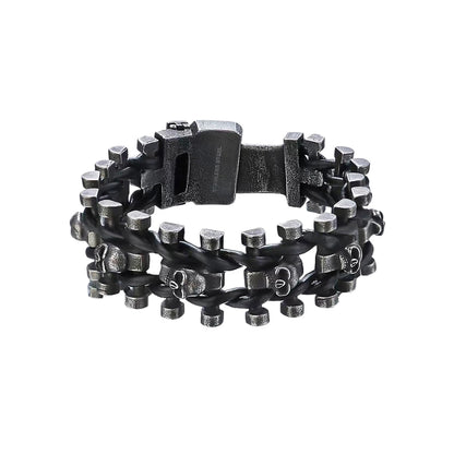 Vintage Punk Skull Bracelet for Men - 316L Stainless Steel & Braided Leather Biker Amulet Jewelry