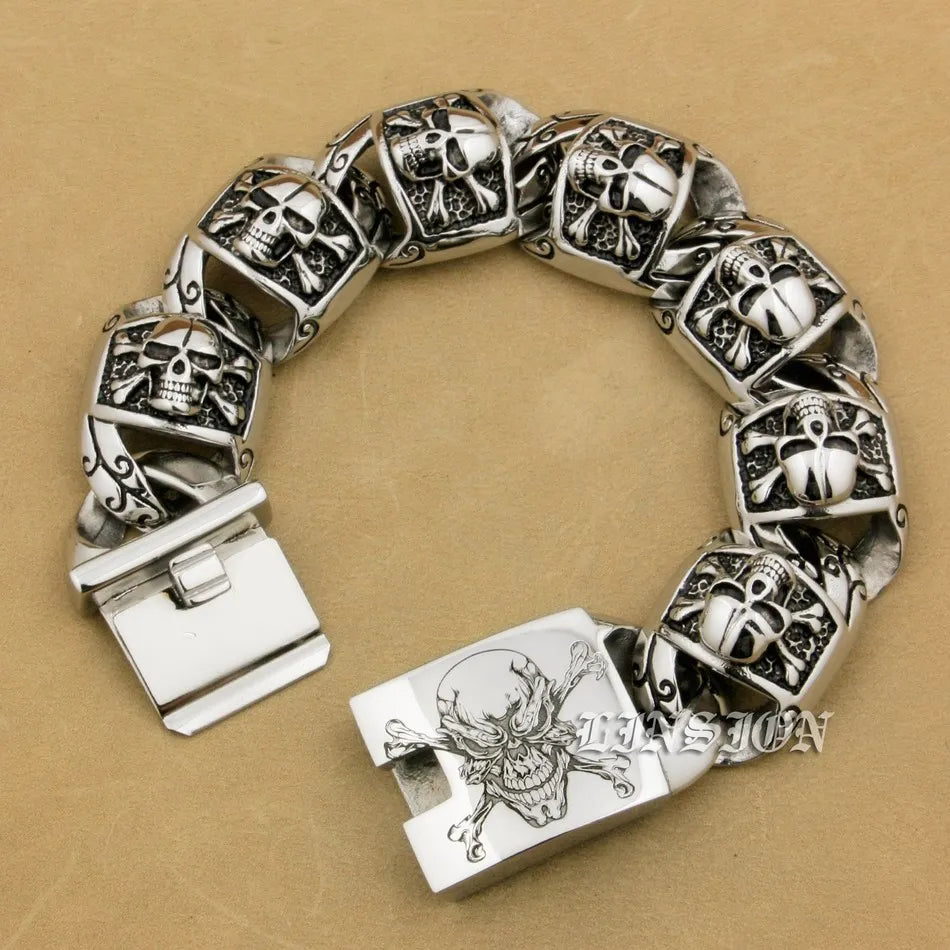 Mens Heavy Pirate Skull Bracelet - 316L Stainless Steel