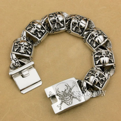 Mens Heavy Pirate Skull Bracelet - 316L Stainless Steel