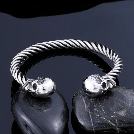 High Quality 316L Stainless Steel Double Skull Bracelet