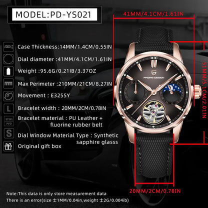 PAGANI DESIGN PD-YS021: Luxury Skeleton Automatic Watch – 100M Waterproof, Sapphire Crystal