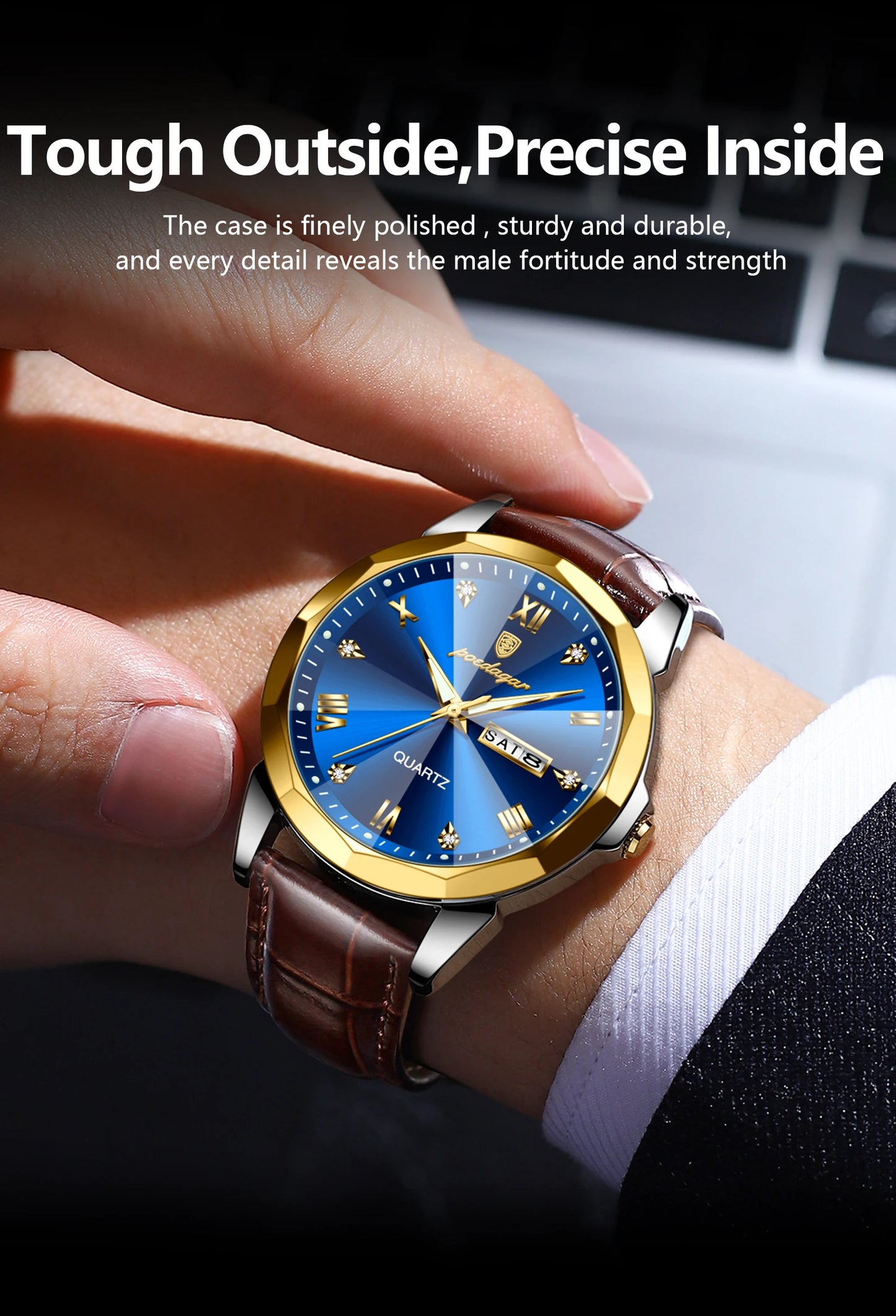 Classic Men’s Leather Quartz Watch – Day & Date