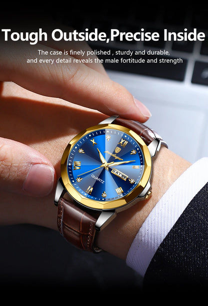 Classic Men’s Leather Quartz Watch – Day & Date