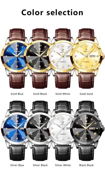 Classic Men’s Leather Quartz Watch – Day & Date