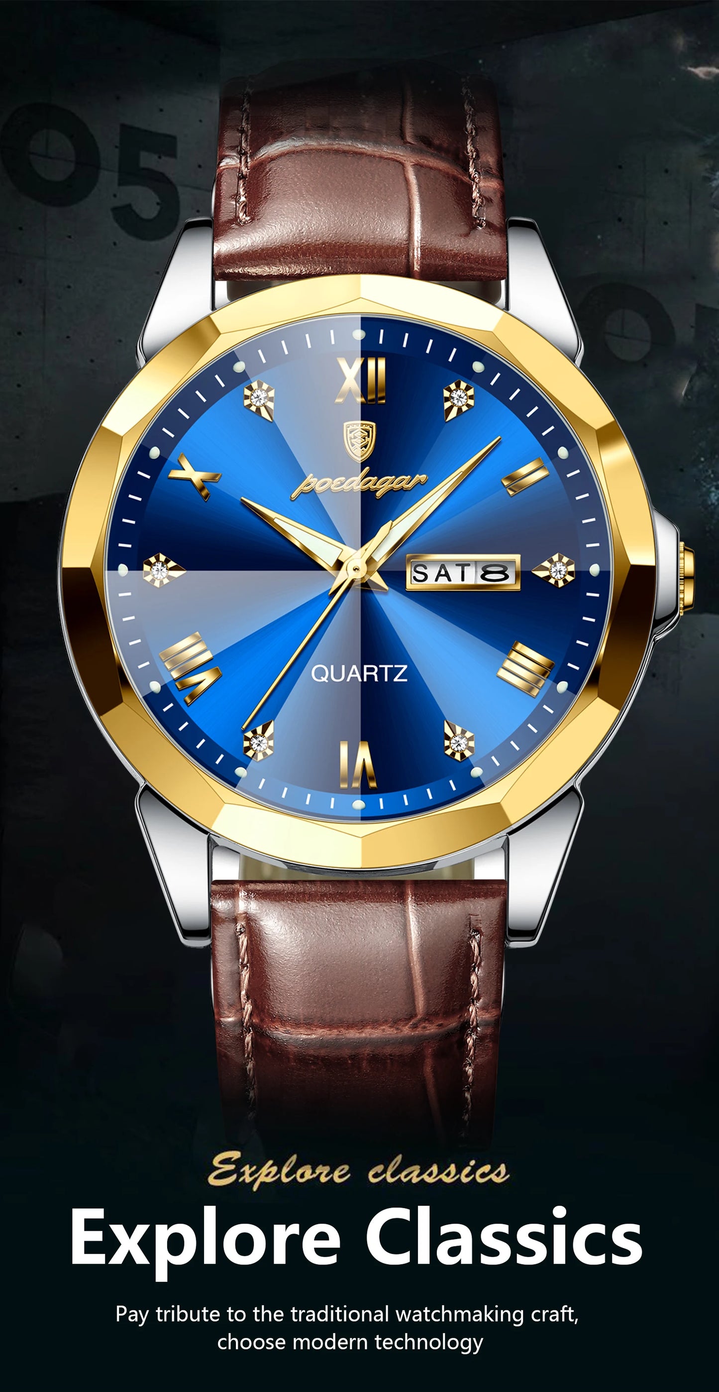 Classic Men’s Leather Quartz Watch – Day & Date