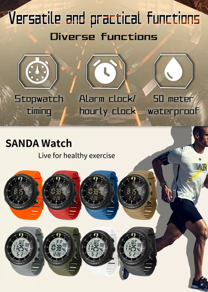 New Sports Electronic Watch LED Alarm Clock Multi functional Night Light & Waterproof