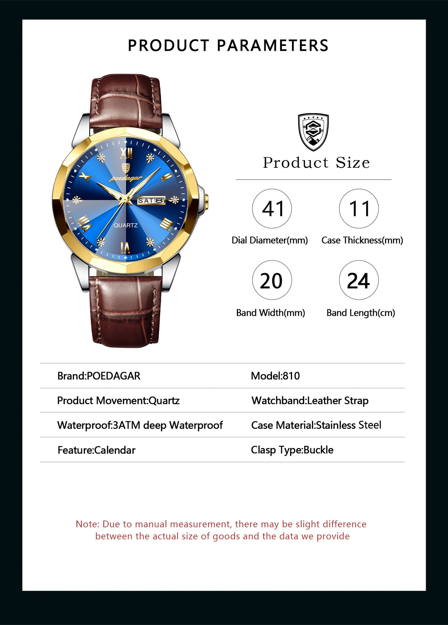 Classic Men’s Leather Quartz Watch – Day & Date