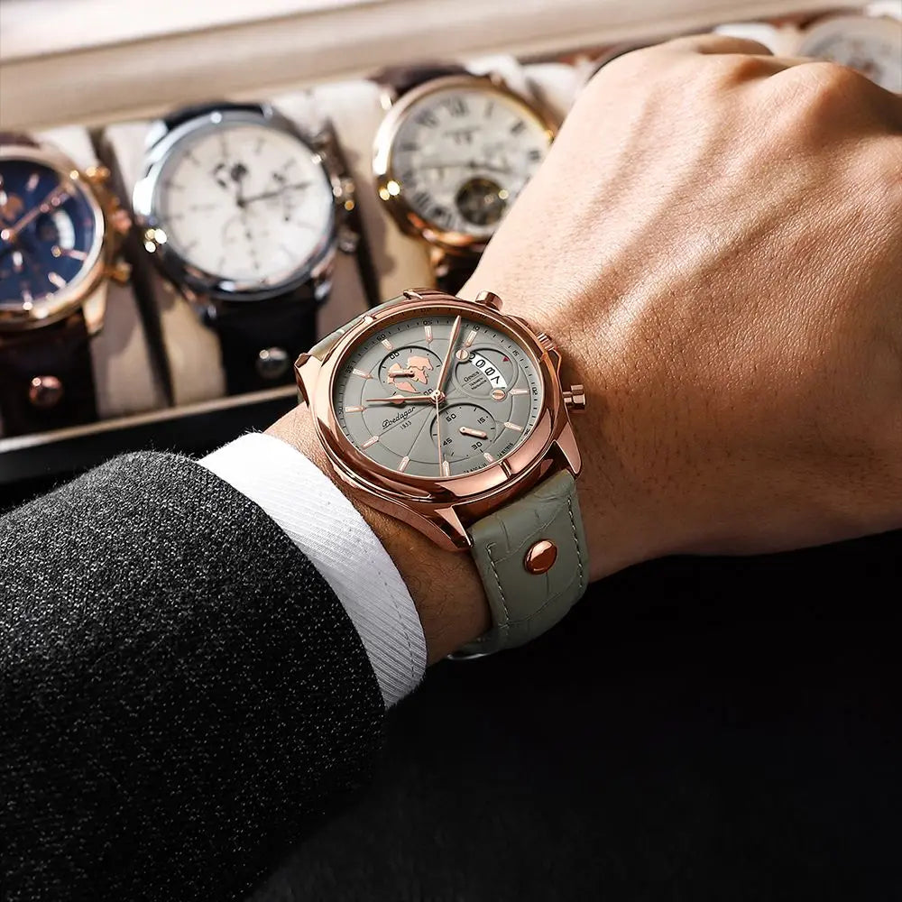 Luxury Men's Business Leather Quartz Watch – Waterproof with Chronograph and Date