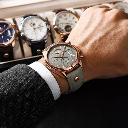 Luxury Men's Business Leather Quartz Watch – Waterproof with Chronograph and Date