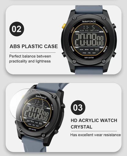 Men's Digital Sports Watch 50M Waterproof HD Electronic Screen with Alarm