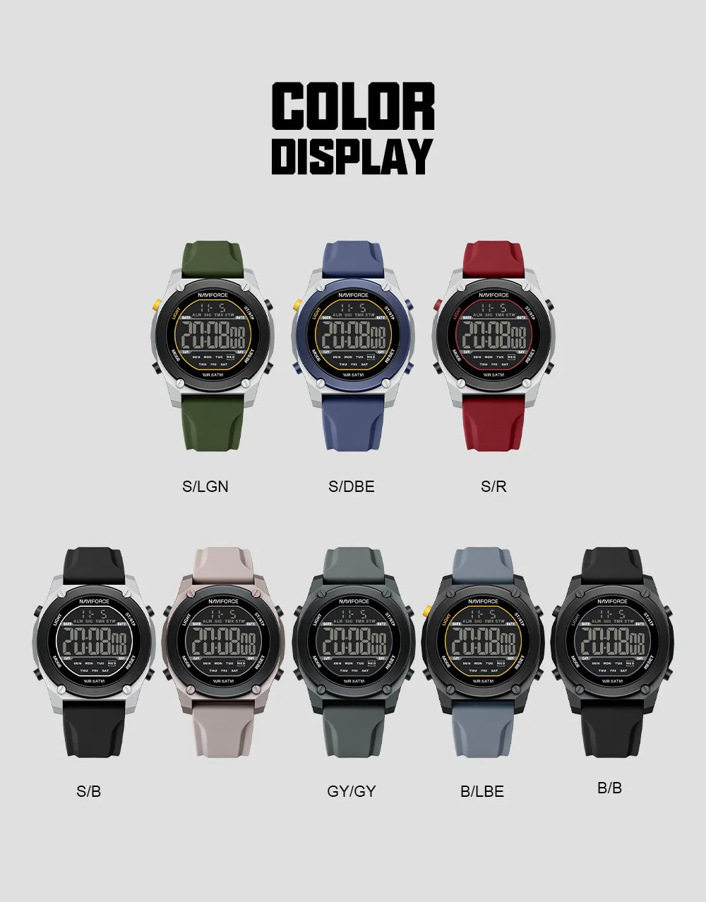 Men's Digital Sports Watch 50M Waterproof HD Electronic Screen with Alarm