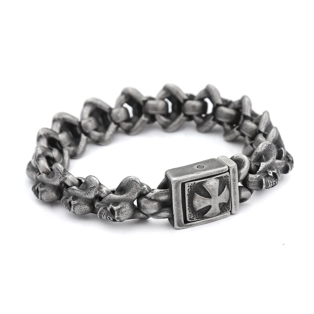 Heavy Cross Skull Bracelet for Men - 316L Stainless Steel