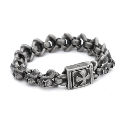 Heavy Cross Skull Bracelet for Men - 316L Stainless Steel