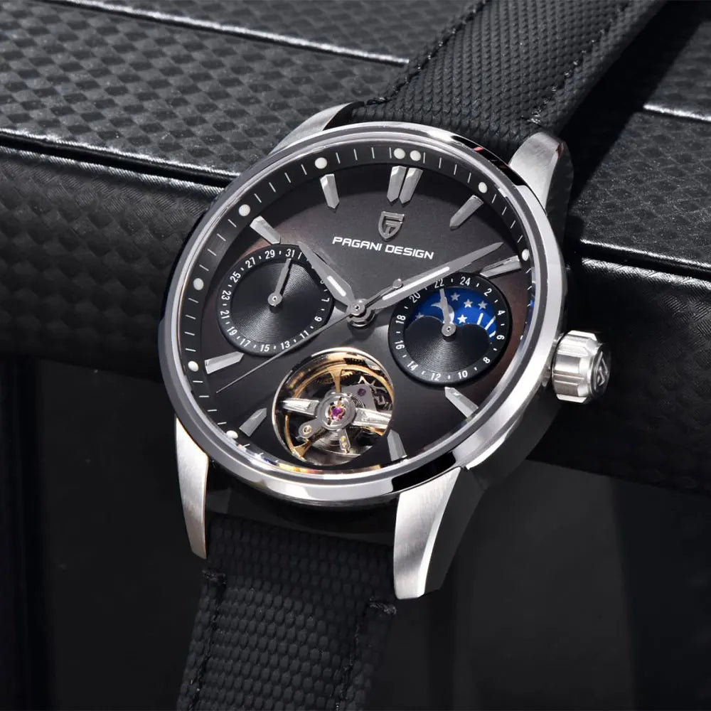 PAGANI DESIGN PD-YS021: Luxury Skeleton Automatic Watch – 100M Waterproof, Sapphire Crystal