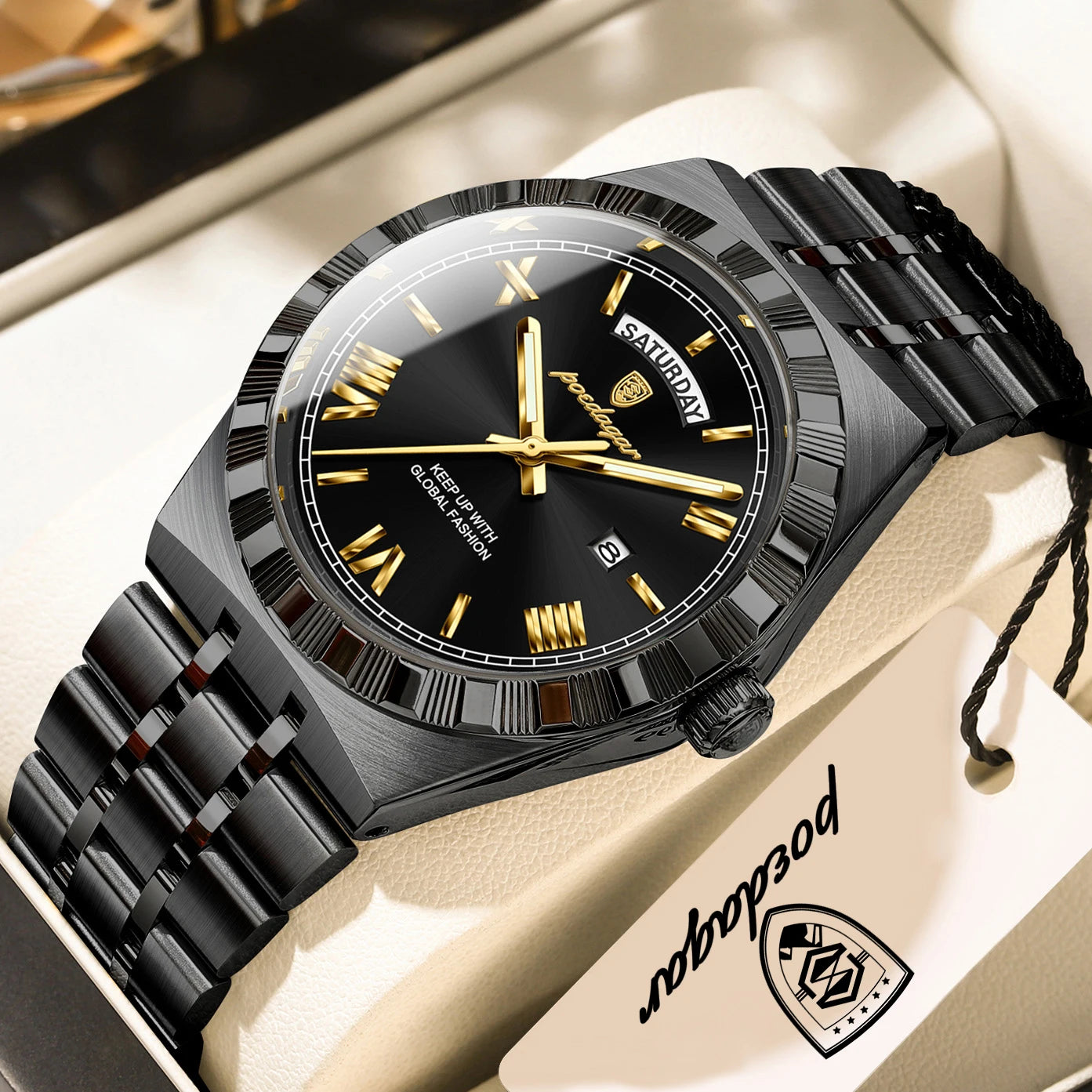 Classic Men's Day-Date Stainless Steel Quartz Watch