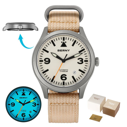 BERNY Titanium Automatic Field Watch – Mechanical Military Wristwatch with Sapphire Crystal