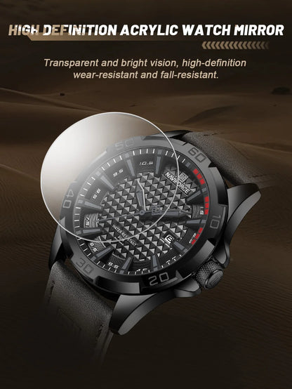Men's Quartz Sports Watch Shockproof Waterproof Leather Strap with Calendar