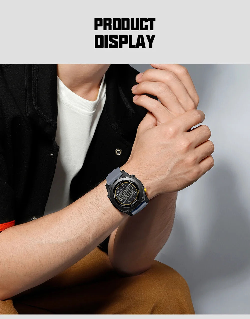 Men's Digital Sports Watch 50M Waterproof HD Electronic Screen with Alarm