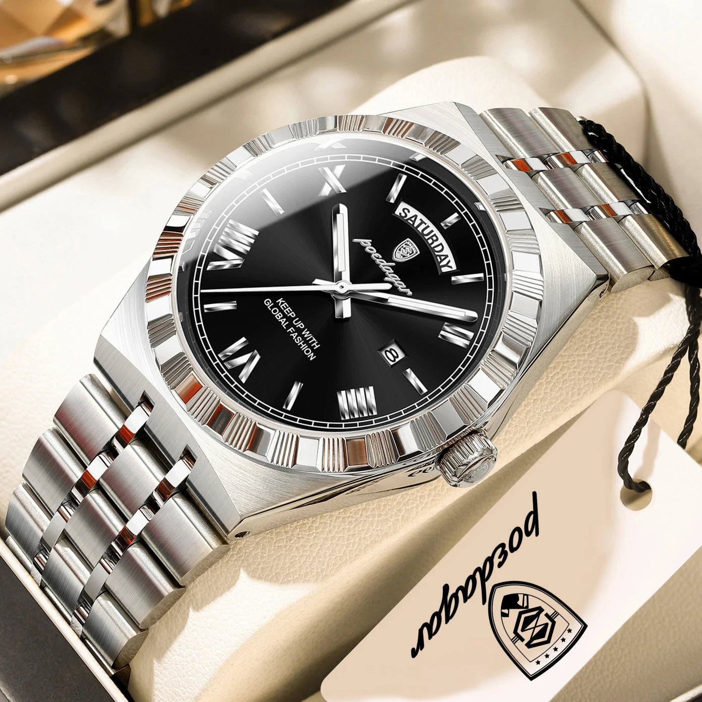 Classic Men's Day-Date Stainless Steel Quartz Watch