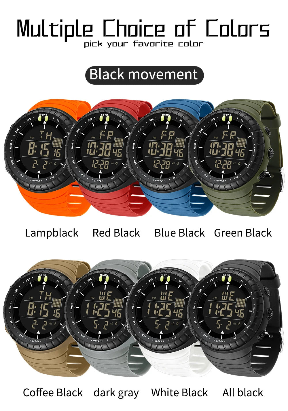 New Sports Electronic Watch LED Alarm Clock Multi functional Night Light & Waterproof