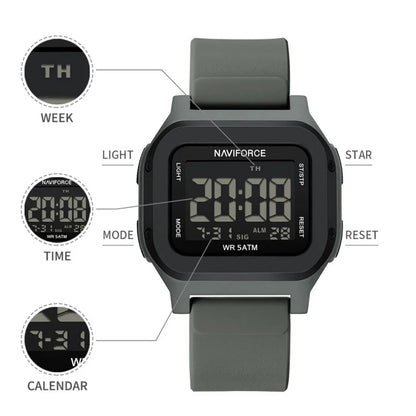 Men's Sport Wristwatch LCD Display 50m Waterproof Alarm Stopwatch Backlight Unique Square Case