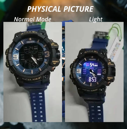 Sports LED Watch  with Light, Alarm Clock, Dual Time Display - Waterproof