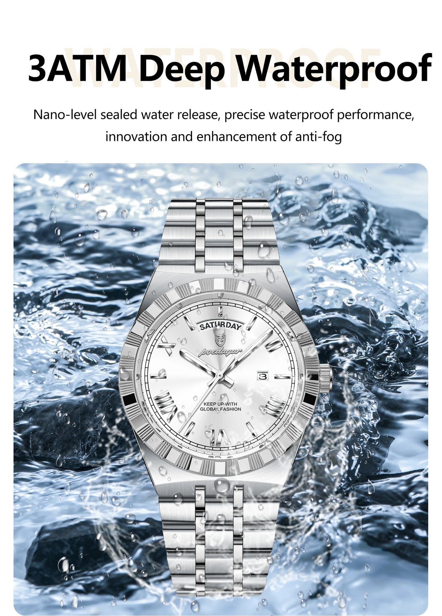 Classic Men's Day-Date Stainless Steel Quartz Watch