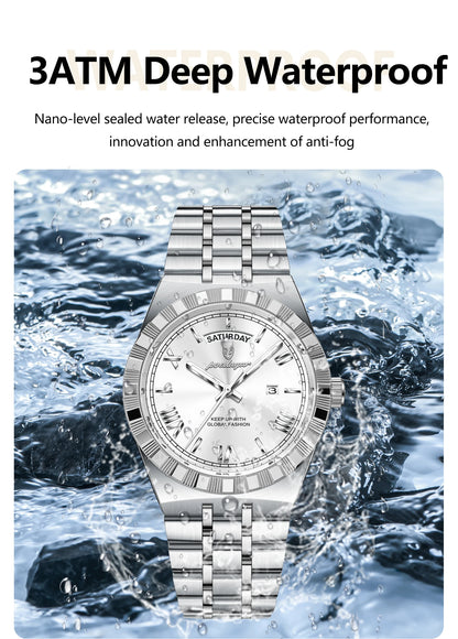 Classic Men's Day-Date Stainless Steel Quartz Watch