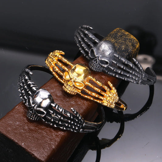 Death Grip Skull Bangle – Solid 316L Stainless Steel Viking Bracelet