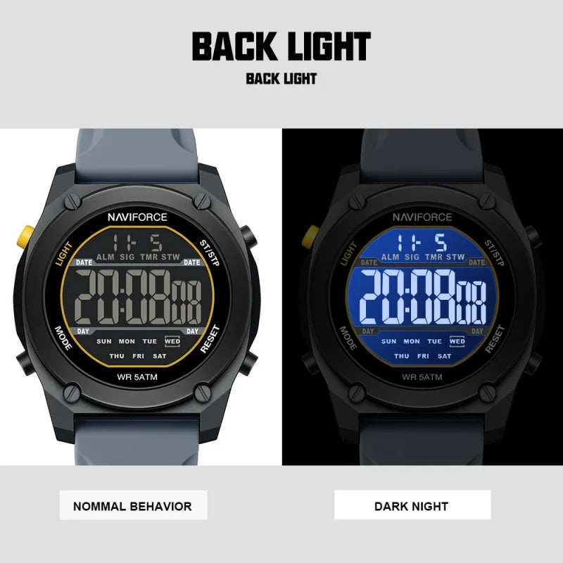 Men's Digital Sports Watch 50M Waterproof HD Electronic Screen with Alarm