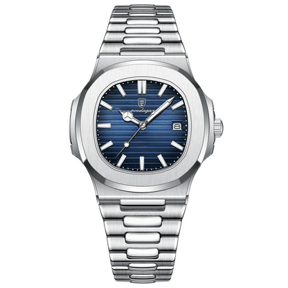 POEDAGAR Luxury Square Quartz Men's Watch - Waterproof Stainless Steel Dress Timepiece