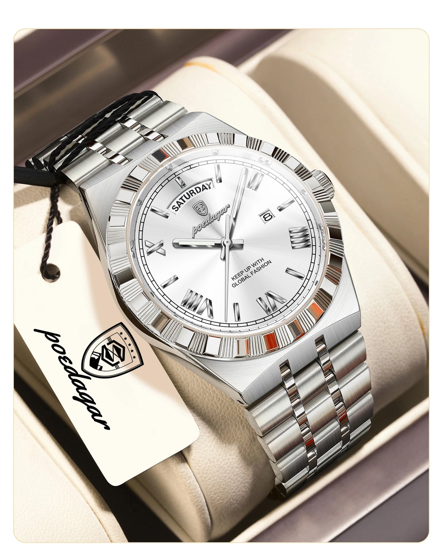 Classic Men's Day-Date Stainless Steel Quartz Watch