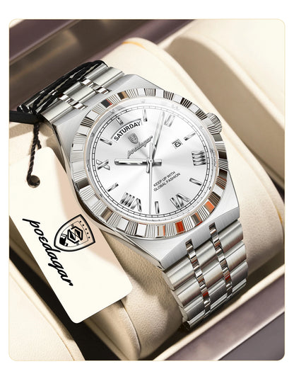 Classic Men's Day-Date Stainless Steel Quartz Watch