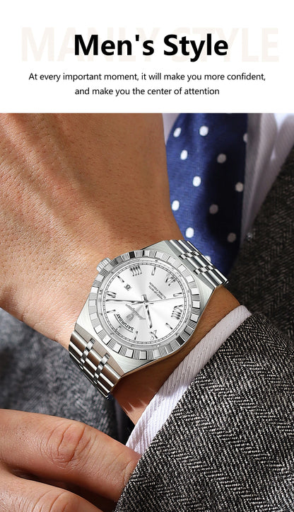 Classic Men's Day-Date Stainless Steel Quartz Watch